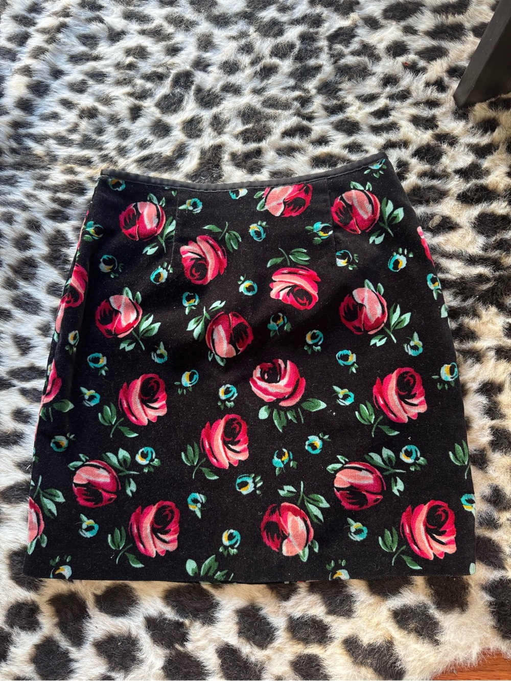 Esprit Black Velvet Mini Skirt with Red and Green Floral Print